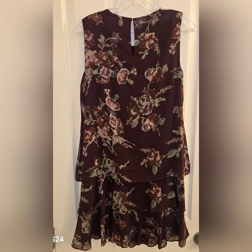 Lauren Ralph Lauren Womens Wine Floral Color Sz:8 Crinkle Georgette Shift Dress - Picture 6 of 7